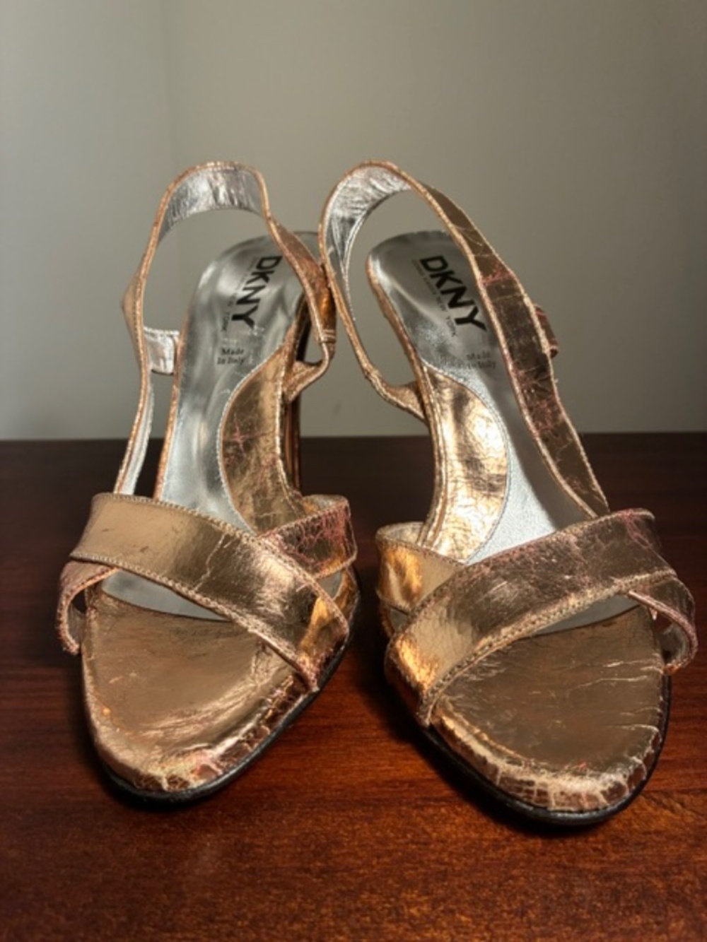 Vintage Donna Karan New York (DKNY) Metallic Rose Gold Leather Sandals